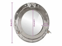 New Espejo de pared con forma de ojo de buey Ø38 cm aluminio y cristal Plateado