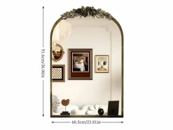 Fativo Espejo de pared para decoración de sala de estar - 60,5 x 5 x 91,6 cm, espejo de arco vintage para baño, chimenea, entrada 91,6 x 60,5 cm