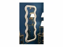 Sale Espejo de pared o de pie diseño ondulado en terciopelo 60x160cm Emily - Crema Espejo De Pared|Espejo
