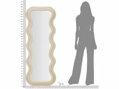 Sale Espejo de pared o de pie diseño ondulado en terciopelo 60x160cm Emily - Crema Espejo De Pared|Espejo