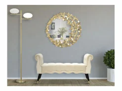 Espejo de pared redondo con mariposas 3D Butterfly Wind Dorado