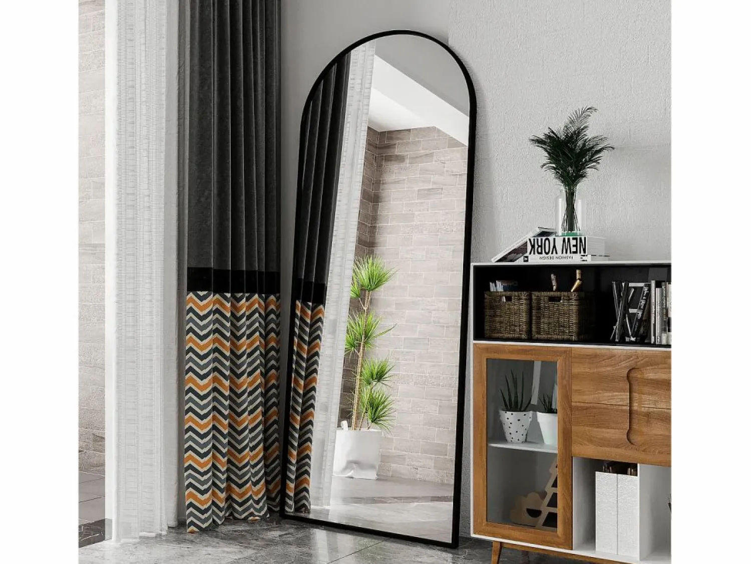 Online Espejo de pie - Marco de metal - 180 x 80 cm - curvo - para salón o vestidor - Negro