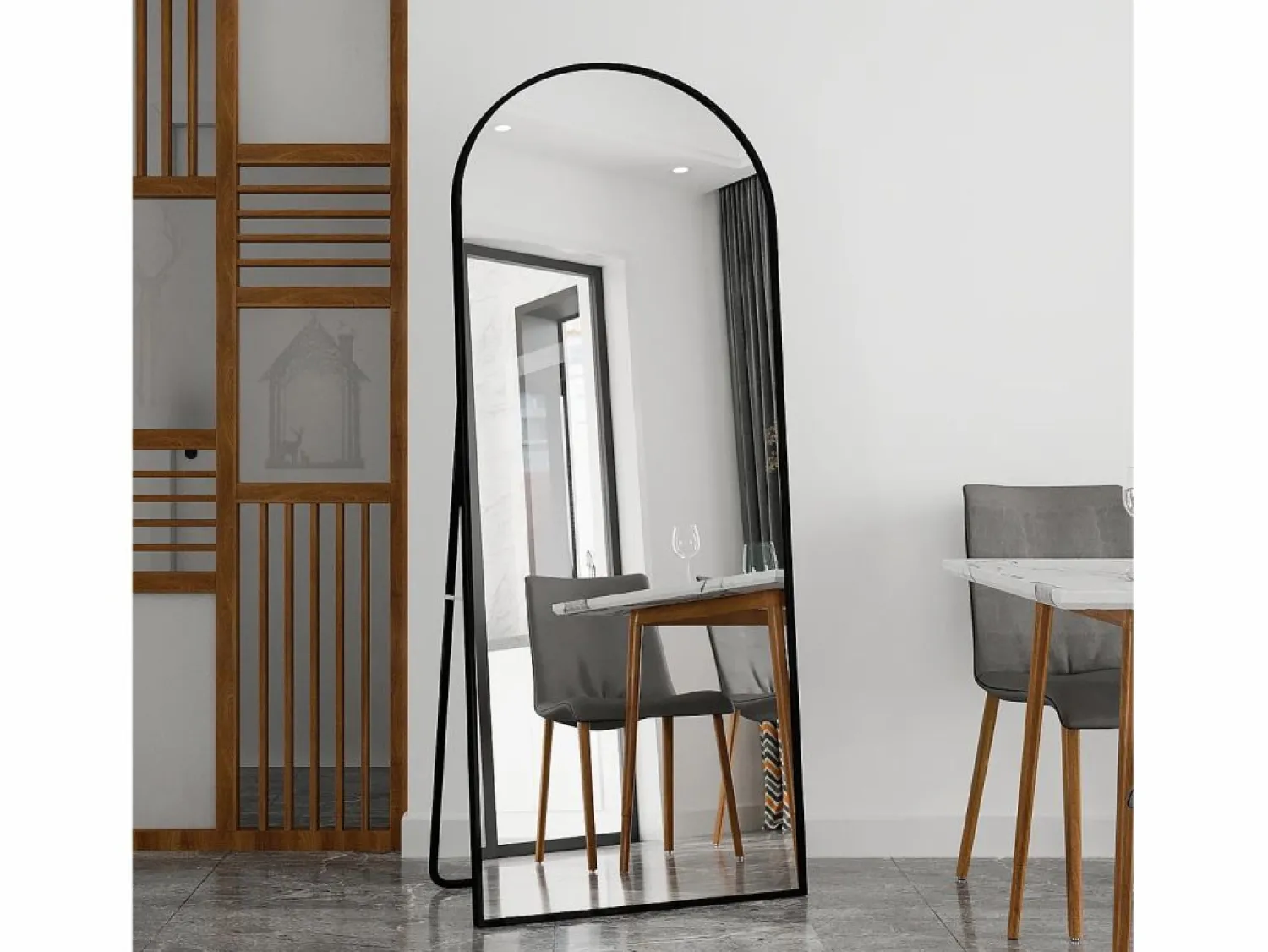 Online Espejo de pie - Marco de metal - 180 x 80 cm - curvo - para salón o vestidor - Negro