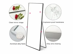 Espejo de pie de 162 x 53 cm, marco de aluminio , espejo de pared moderno para colocar de pie o colgar Negro