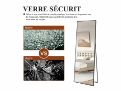 Clearance Espejo de pie rectangular 164×54 cm con marco – Diseño minimalista y moderno Negro
