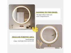 Clearance Fativo Espejo decorativo redondo grande espejos de pared espejos de pared diseño dormitorio 80cm Dorado
