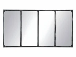 Best OZAIA Espejo industrial de hierro - Ancho 140 x Alt. 75 cm - efecto envejecido - MAASTRICHT Negro