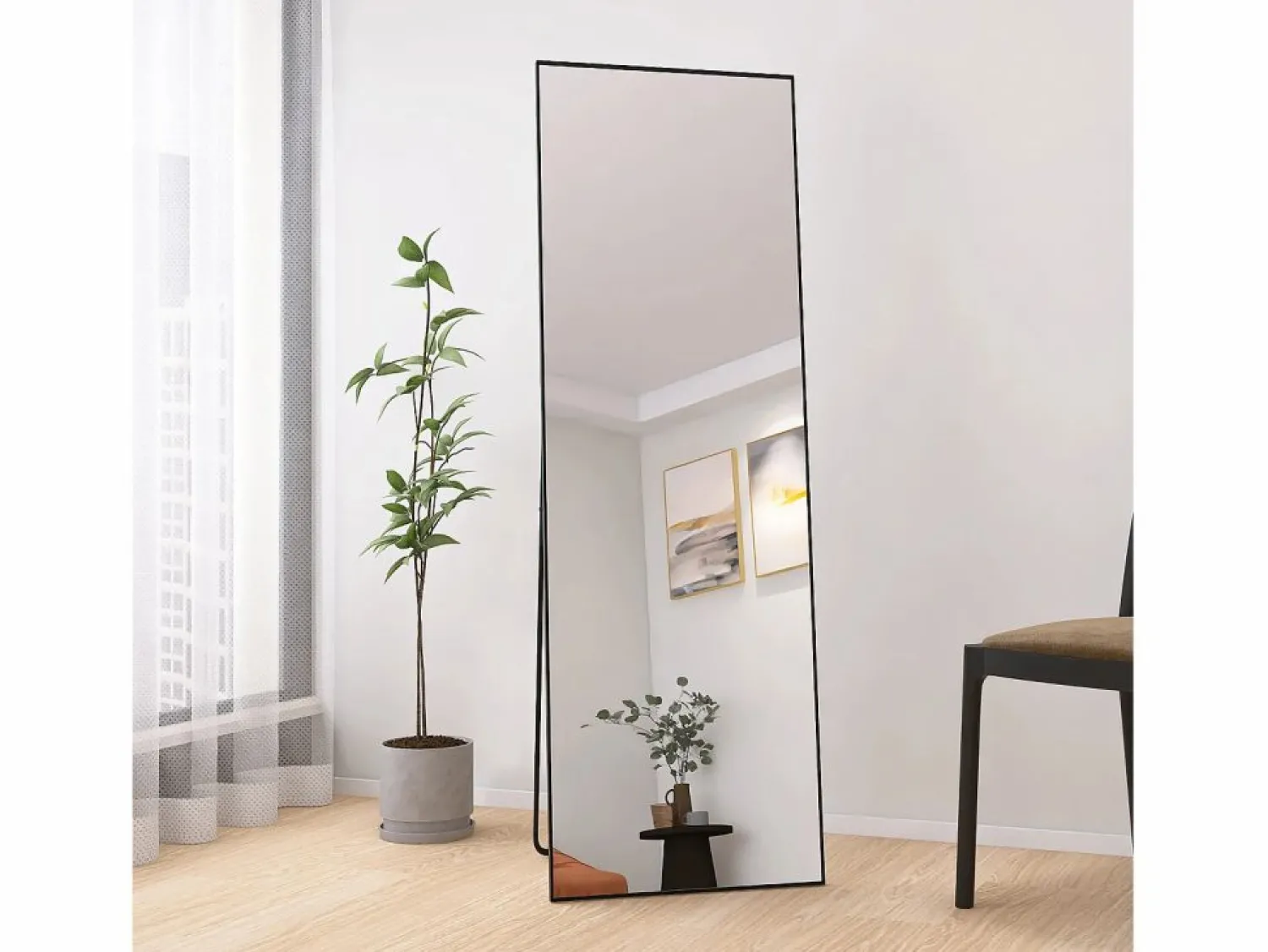 Online Espejo irrompible de cuerpo entero, 165x60cm, espejo de pie para colgar o apoyar en la pared, espejo de suelo con soporte, color Espejo