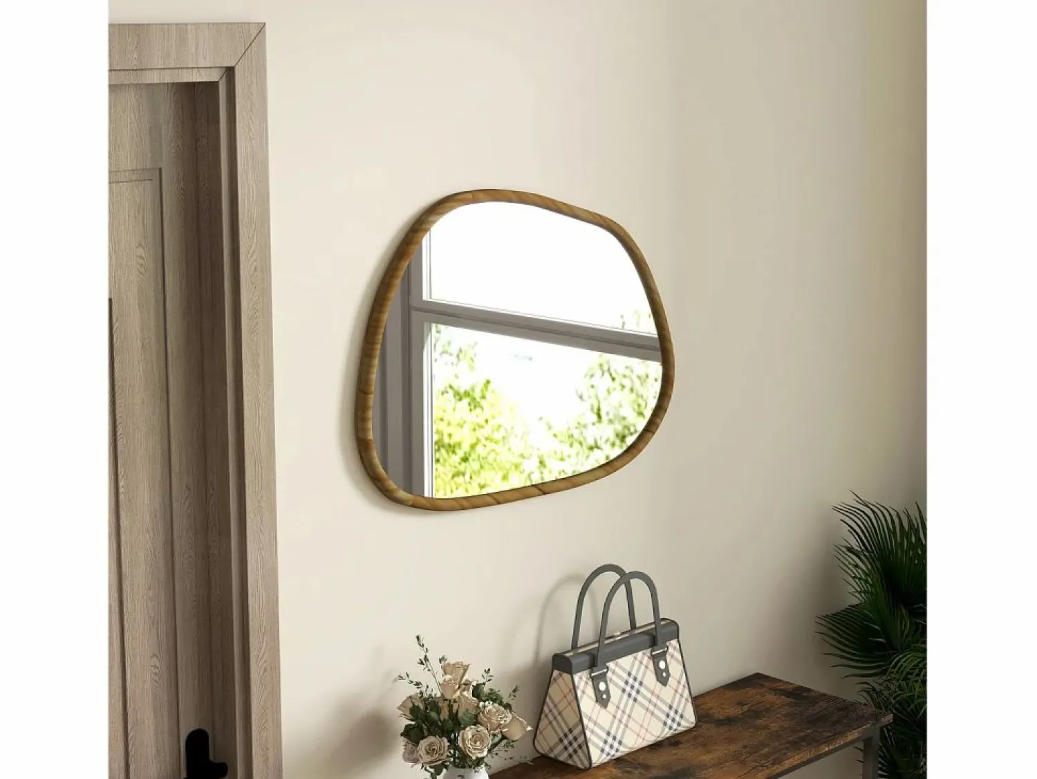 Discount Espejo Kendra forma irregular marco madera natural 50x70x2,1 cm Espejo De Pared|Espejo