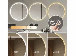 Hauss Spole Espejo LED redondo de 70 cm con función antivaho y 3 configuraciones de temperatura - Vidrio y metal