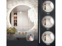Online Espejo LED redondo de 50cm con iluminación y función calefactora Espejo De Pared|Espejo