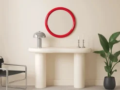 Espejo mural redondo de madera de paulonia, D.60 cm, brillante, MAELO Colección Rouge Passion|Espejo De Pared