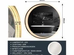 NETTLIFE Espejo con Iluminación Espejo de Baño Redondo LED Espejo de Baño IP44 60cm Espejo de Baño Redondo con Táctil Plateado