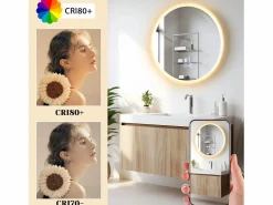 Online NETTLIFE Espejo para baño, espejo de baño con iluminación, redondo, 50 cm, espejo de baño LED de pared con toque Transparente