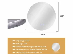 Online NETTLIFE Espejo para baño, espejo de baño con iluminación, redondo, 50 cm, espejo de baño LED de pared con toque Transparente