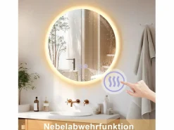 Online NETTLIFE Espejo para baño, espejo de baño con iluminación, redondo, 50 cm, espejo de baño LED de pared con toque Transparente