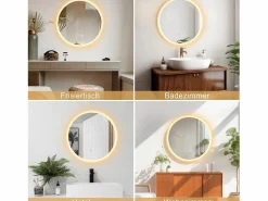Online NETTLIFE Espejo para baño, espejo de baño con iluminación, redondo, 50 cm, espejo de baño LED de pared con toque Transparente