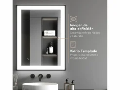 Hot Homcom Espejo Oval antivaho con luz LED 60x80x3 cm Negro