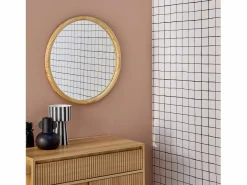 Sweeek Espejo redondo de madera de pino decorativo de pared, 60cm natural