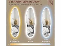 Homcom Espejo Tempo con luz LED transparente 120x40x3 cm Color natural claro