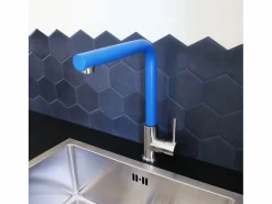 Essebagno Esseloki Mezclador para fregadero de acero inoxidable con caño azul