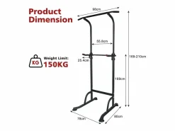 Clearance Estación de entrenamiento multifuncional de altura regulable, barra para dominadas y fondos, acero, (120x40x11 cm) Negro