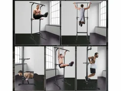 Clearance Estación de entrenamiento multifuncional de altura regulable, barra para dominadas y fondos, acero, (120x40x11 cm) Negro