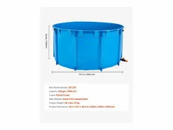 Estanque para Peces SucceBuy de Lona, Estanque Elevado de 3100L, Acuario Plegable en PVC para Koi, Acuario Redondo para Peces Dorados con Marco Robusto