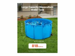 Estanque para Peces SucceBuy de Lona, Estanque Elevado de 3100L, Acuario Plegable en PVC para Koi, Acuario Redondo para Peces Dorados con Marco Robusto