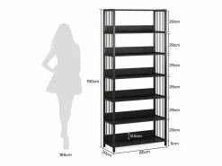 Estante de biblioteca de 6 niveles, estante estrecha y muy alta de 190 cm, estantes independientes, 70 x 30 x 190 cm Librería