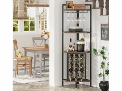 Online Estante de esquina con portabotellas y estantes de almacenamiento, barra de esquina de 4 niveles, estante de esquina independiente para sala de estar, comedor, cocina Botellero|Accesorios Para Vino Y Bar