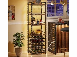 Tribesigns Estante de vinos autónoma de 9 niveles con soporte de vidrio y estantes de almacenamiento, Estante para botellas de vino, de color marrón rústico