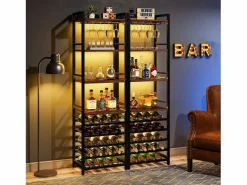 Tribesigns Estante de vinos autónoma de 9 niveles con soporte de vidrio y estantes de almacenamiento, Estante para botellas de vino, de color marrón rústico