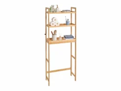 Estante Wc Meuble SucceBuy Estante de Almacenamiento a 3 Niveaux para Baños, Organizador ajustable en Bambú con 3 Ganchos, Autónomo