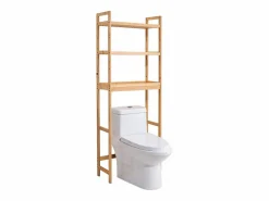 Estante Wc Meuble SucceBuy Estante de Almacenamiento a 3 Niveaux para Baños, Organizador ajustable en Bambú con 3 Ganchos, Autónomo