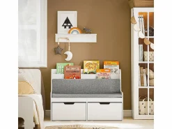 Sobuy Estantería con cojín de Asiento Banco Almacenamiento Infantil con 2 cajones con Ruedas 100 x 45 x 70 cm KMB66-W ES