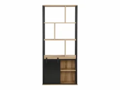 New Estantería con espacio de almacenamiento y 1 puerta corredera de MDF - Natural y Negro - YALENA Librería