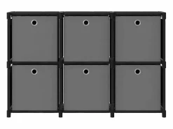 Clicnbuy Estantería de 6 cubos con cajas tela negra 103x30x72,5 cm