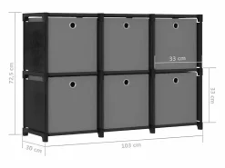 Clicnbuy Estantería de 6 cubos con cajas tela negra 103x30x72,5 cm