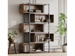 Estantería de 5 niveles con estantes - 121 x 35 x 176 cm - Madera MDF y tubo de acero - Marrón Librería