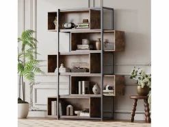 Estantería de 5 niveles con estantes - 121 x 35 x 176 cm - Madera MDF y tubo de acero - Marrón Librería