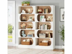 Clearance Estantería de 5 niveles , estantes de almacenamiento de 180 cm, estantería grande de cubo abierto, estantes de exhibición de madera para dormitorio, sala de estar, oficina, y nogal Librería