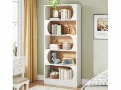 Clearance Estantería de 5 niveles , estantes de almacenamiento de 180 cm, estantería grande de cubo abierto, estantes de exhibición de madera para dormitorio, sala de estar, oficina, y nogal Librería