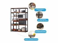 New Estantería de Cocina, Estantería para Microondas, Estante Abierto de Pie 2 Mallas metálicas y múltiples Estantes 80x30x142cm, Color y Madera Blanco