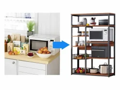 New Estantería de Cocina, Estantería para Microondas, Estante Abierto de Pie 2 Mallas metálicas y múltiples Estantes 80x30x142cm, Color y Madera Blanco