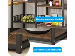 New Estantería de Cocina, Estantería para Microondas, Estante Abierto de Pie 2 Mallas metálicas y múltiples Estantes 80x30x142cm, Color y Madera Blanco