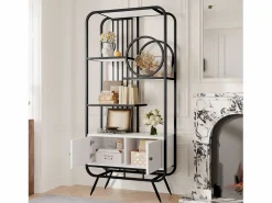 Online Estantería de metal y madera MDF - 3 estantes y 2 puertas - Blanco y Estantería