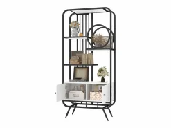 Online Estantería de metal y madera MDF - 3 estantes y 2 puertas - Blanco y Estantería