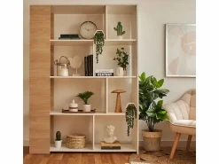Estantería Decorativa, Librería, Separador Ambientes, Acabado en Roble y , Medidas: 176 cm (Alto) x 129 cm (Ancho) x 28 cm (Fondo) – Meyvaser
