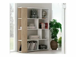 Estantería Decorativa, Librería, Separador Ambientes, Acabado en Roble y , Medidas: 176 cm (Alto) x 129 cm (Ancho) x 28 cm (Fondo) – Meyvaser